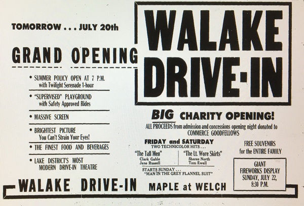 Walake Drive-In Theatre - Novi News - July 19 1956 Ad